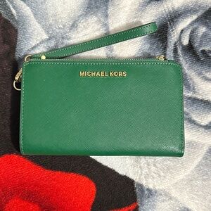 Michael Kors Emerald Wristlet with Gold Accents